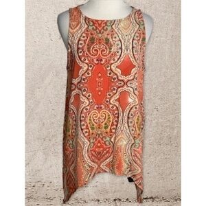 Label Rachel Rachel Orange Print Sleeveless Shark Bite Top SP